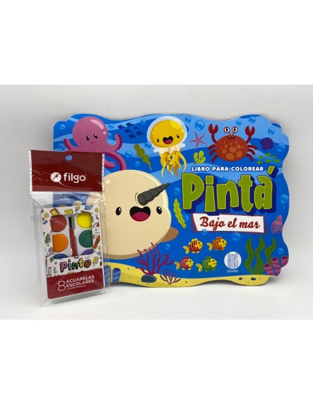 LIBRO PARA COLOREAR Y PINTAR + ACUARELAS X 8 COLORES (FILGO).