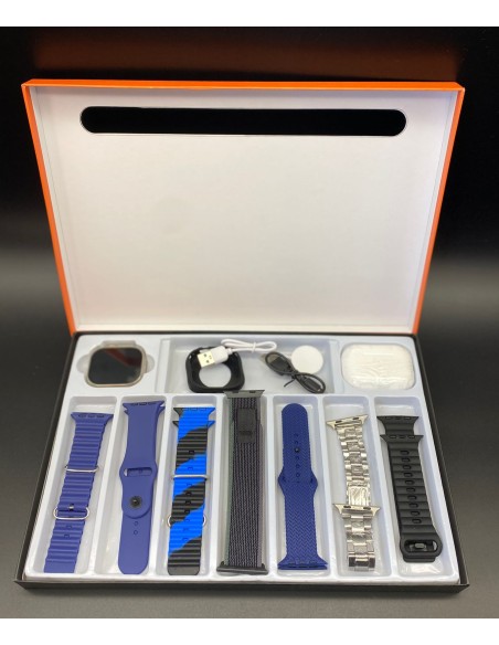 SMARTWATCH + 7 MALLAS METAL + AURICULAR.