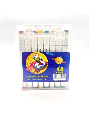 MARCADORES DOBLE PUNTA X 48 - RECIPIENTE PLASTICO