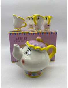 SET DE TETERA CON 4 TAZAS DE LA BELLA Y LA BESTIA