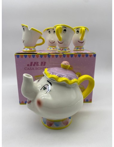 SET DE TETERA CON 4 TAZAS DE LA BELLA Y LA BESTIA
