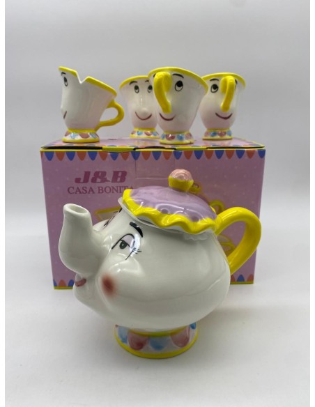 SET DE TETERA CON 4 TAZAS DE LA BELLA Y LA BESTIA